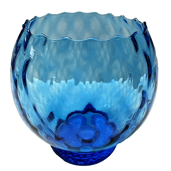 MCM Empoli Blue Diamond Optic Footed Vase Rose Bowl Blown Glass As Is - Picture 11 of 14